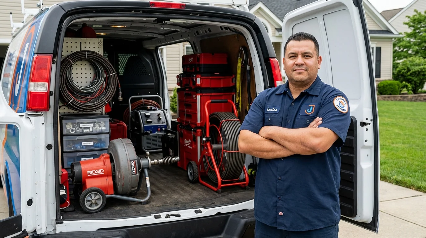 Professional drain cleaning equipment and Johns Plumbing LLC plumber in Monument Beach