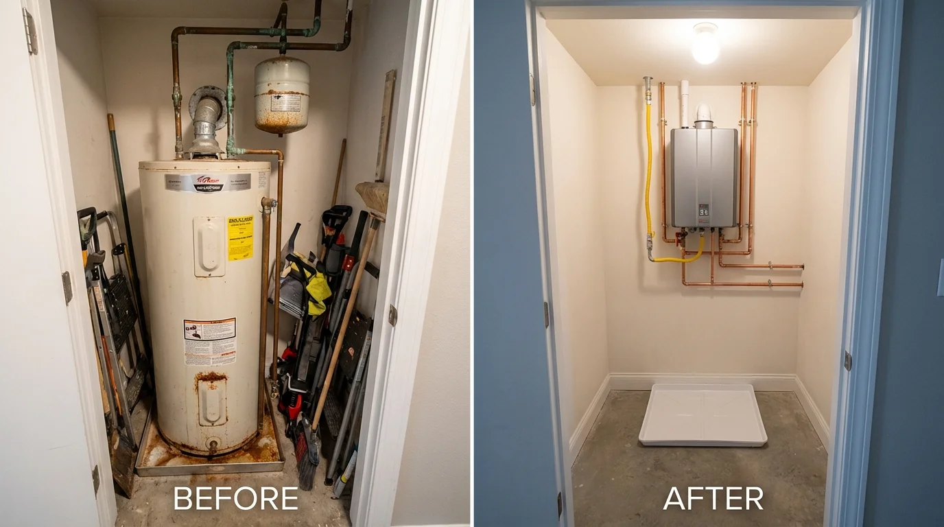 Tank water heater versus wall-mounted tankless unit comparison for Monument Beach, MA homeowners